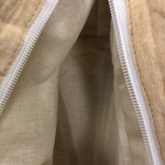 Clutch striped blue & beige with wooden handles. - Picture 8 of 8